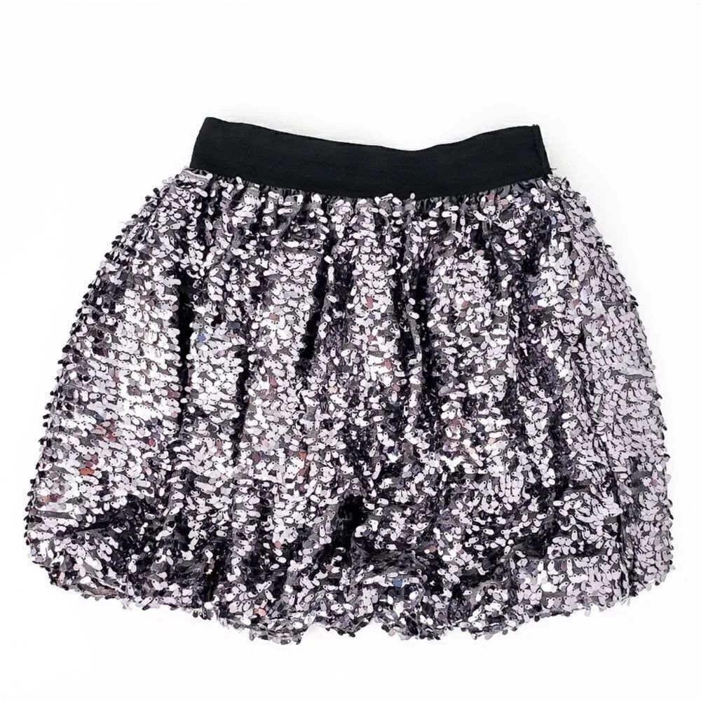Children's Place gray lavender silver metallic bubble Sequin Skirt -12